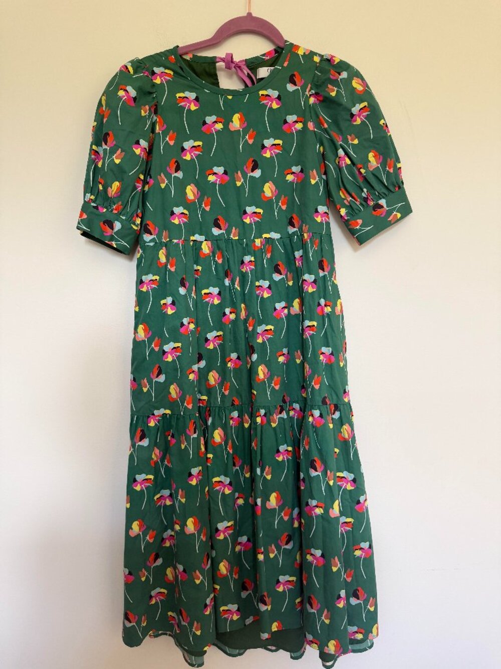 CROSBY Mollie Burch Floral Tiered Midi Dress Cotton Boho Cottagecore Green - XS
